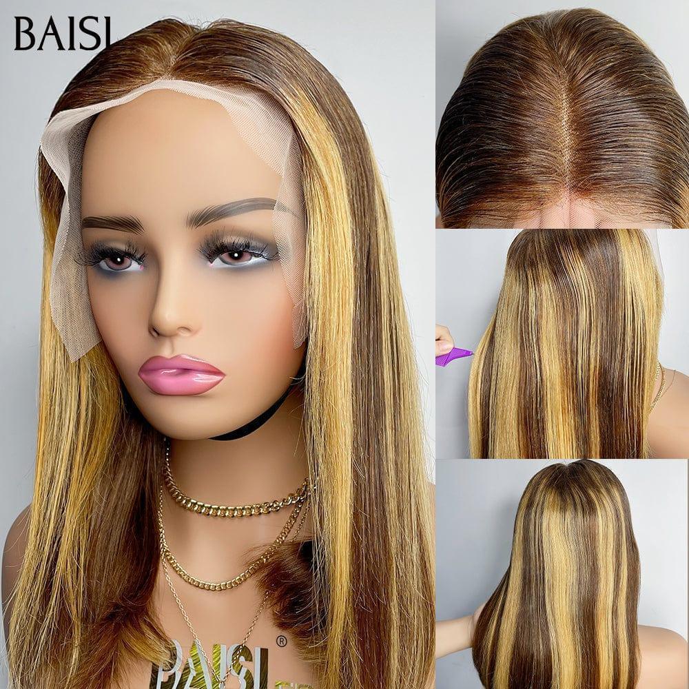 BAISI 13X4 Straight Bob Wig In honey brown mix color 4#27# 14 inches in 100% Raw Hair