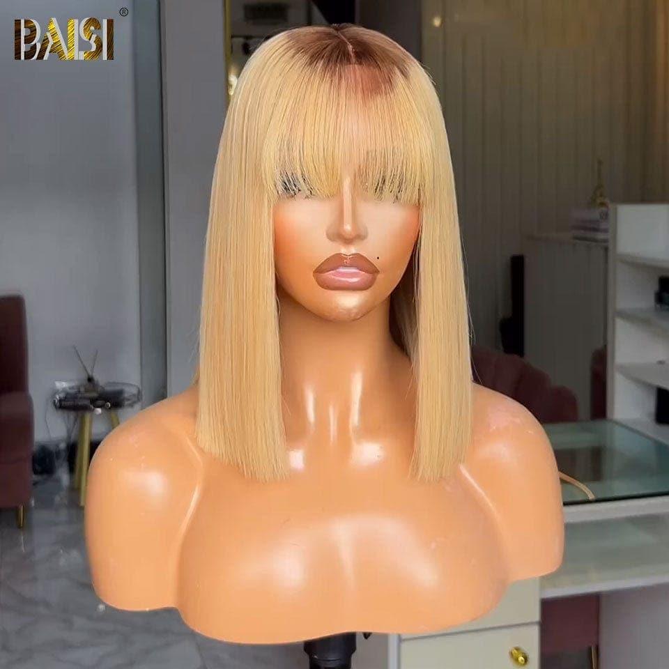 BAISI perruque Bob Lisse Avec Frange en couleur blonde #4#613 en 100% cheveux humains