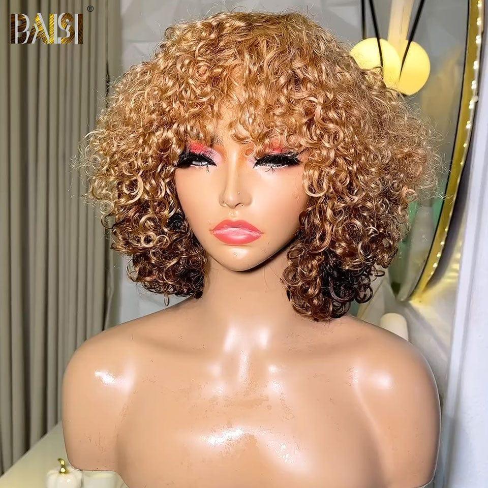 BAISI Achetez 2 perruques minimum au prix d'usine fournisseur Perruque Bouclée curly Wave avec Frange en Couleur NOIR ou Mixte #4T#27 en 100% Cheveux Humains (Pas Besoins De Code)
