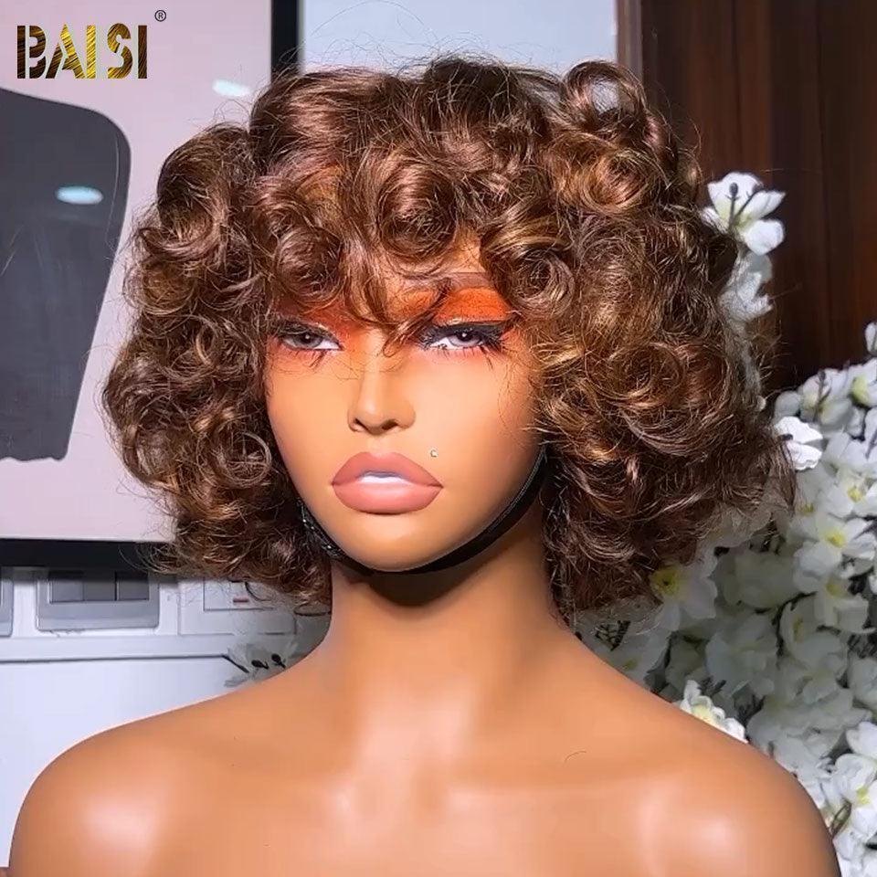 BAISI Offre Flash 82€ Perruque Bouclée Egg Curl Rouge Bordeaux ou Marron Sans Lace Sans Colle en 100% Cheveux Humains