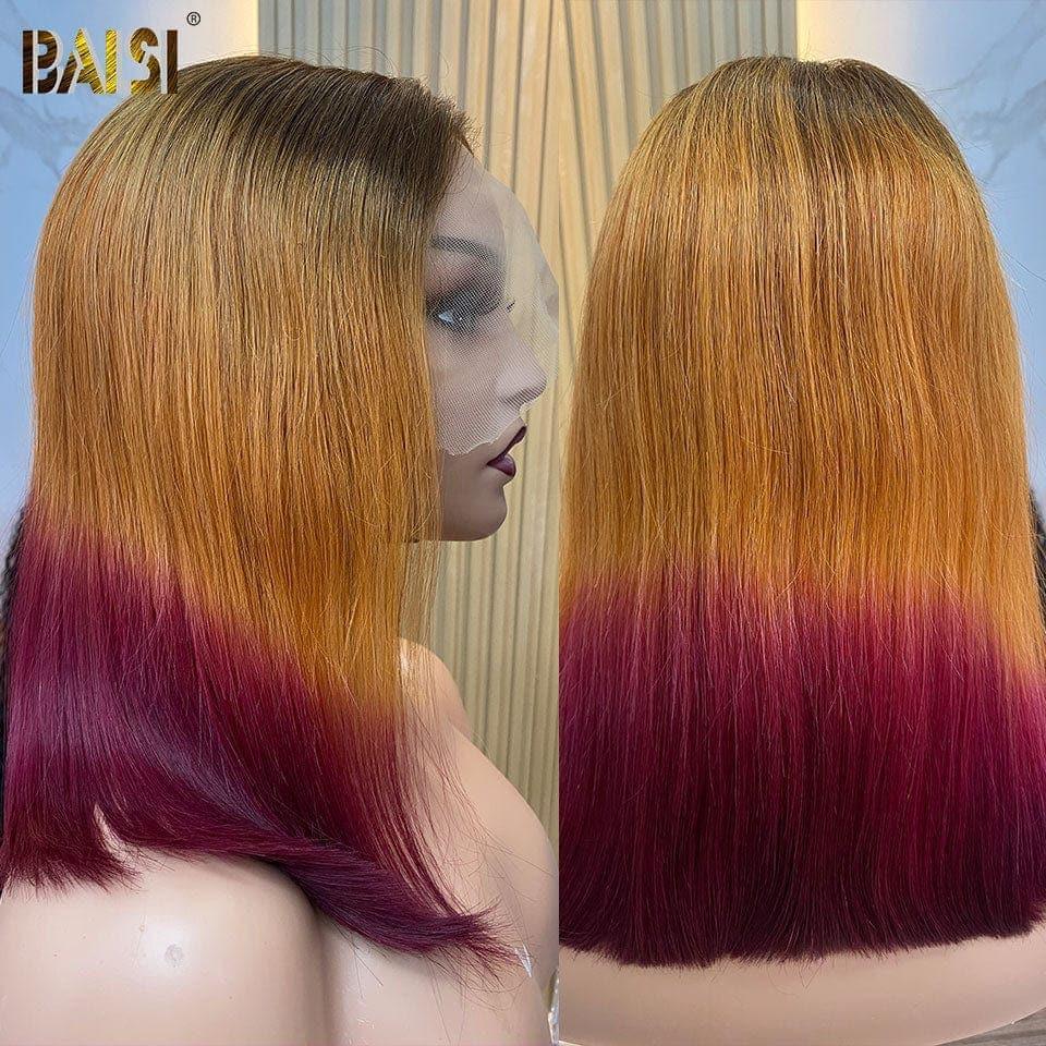 Peruca bob lisa frontal BAISI 13X4 em cor laranja avermelhada, 100% cabelo humano verdadeiro