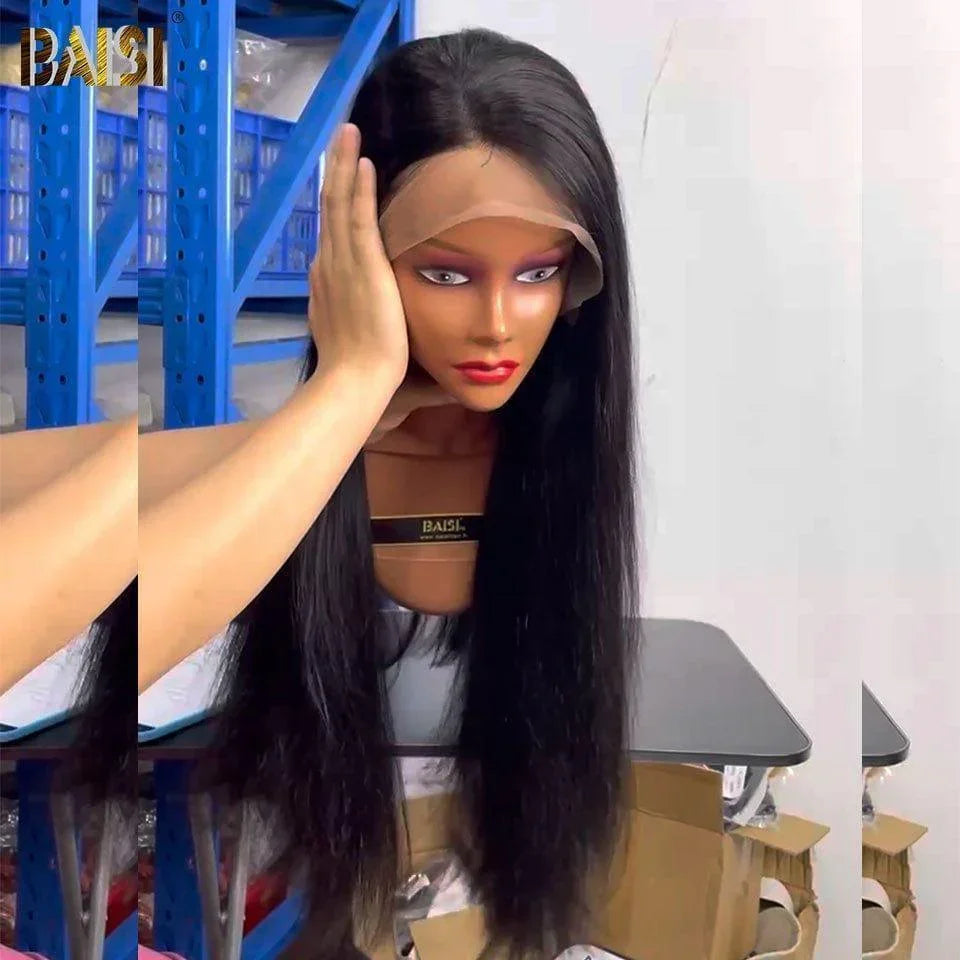 BAISI 13X4 Luxury Wigs High Quality Straight 18 Inch A1 Made by hair double drawn virgin strands volume 250% density more than 20 years of use