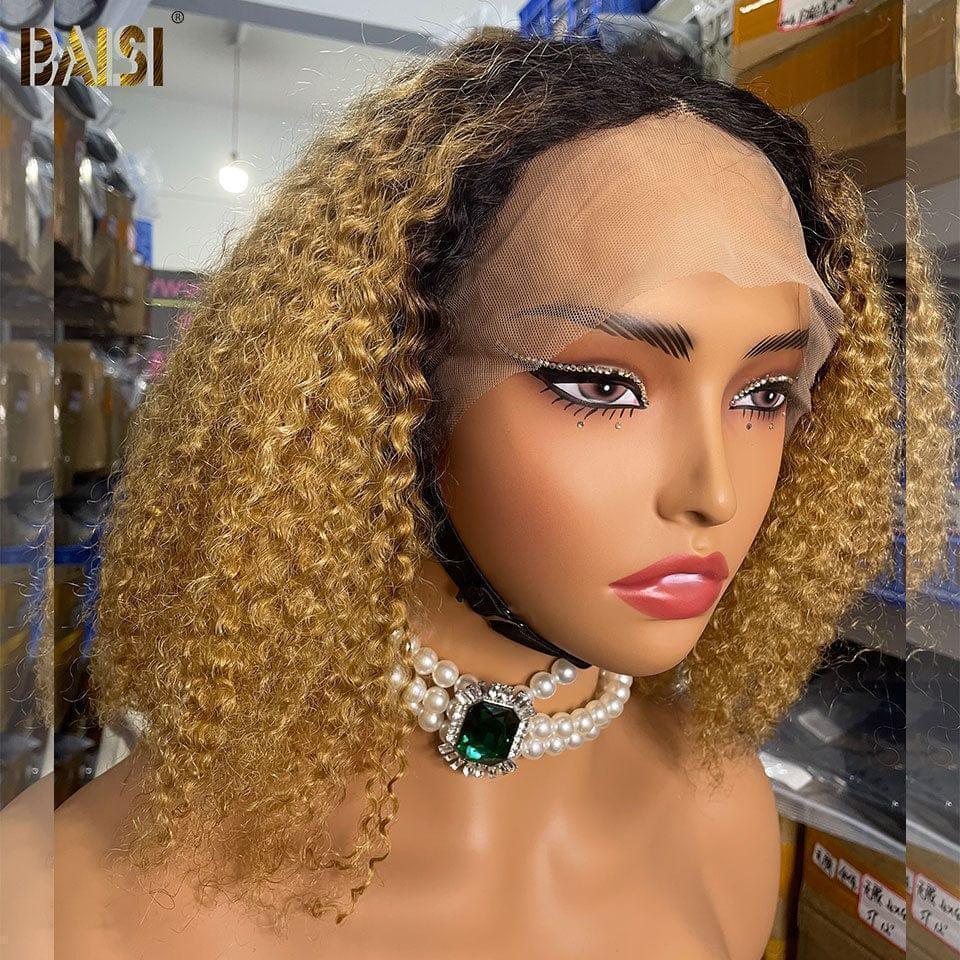BAISI T parte PARRUCCA RICCIOLUTA CURLY Colore Miele con Radice Nera 1BT27# In 100% CAPELLI UMANI BS120