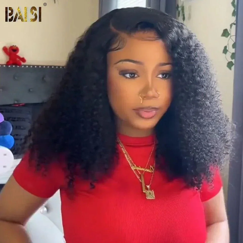 BAISI Natale PROMO 109€ Metà Prezzo 300% Densità T PART PARRUCCA RICCIOLUTA CURLY IN 100% CAPELLI UMANI COLORE NERO