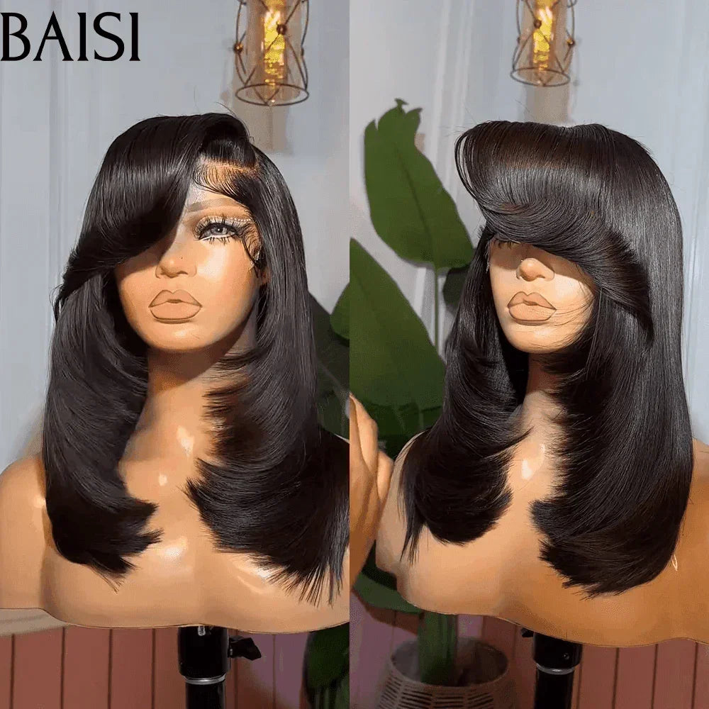 BAISI 13X4 Luxury Wigs 100% Vietnam Hair Straight bob SDD BONE STRAIGHT 300% density A1 Made by double drawn hair 15A