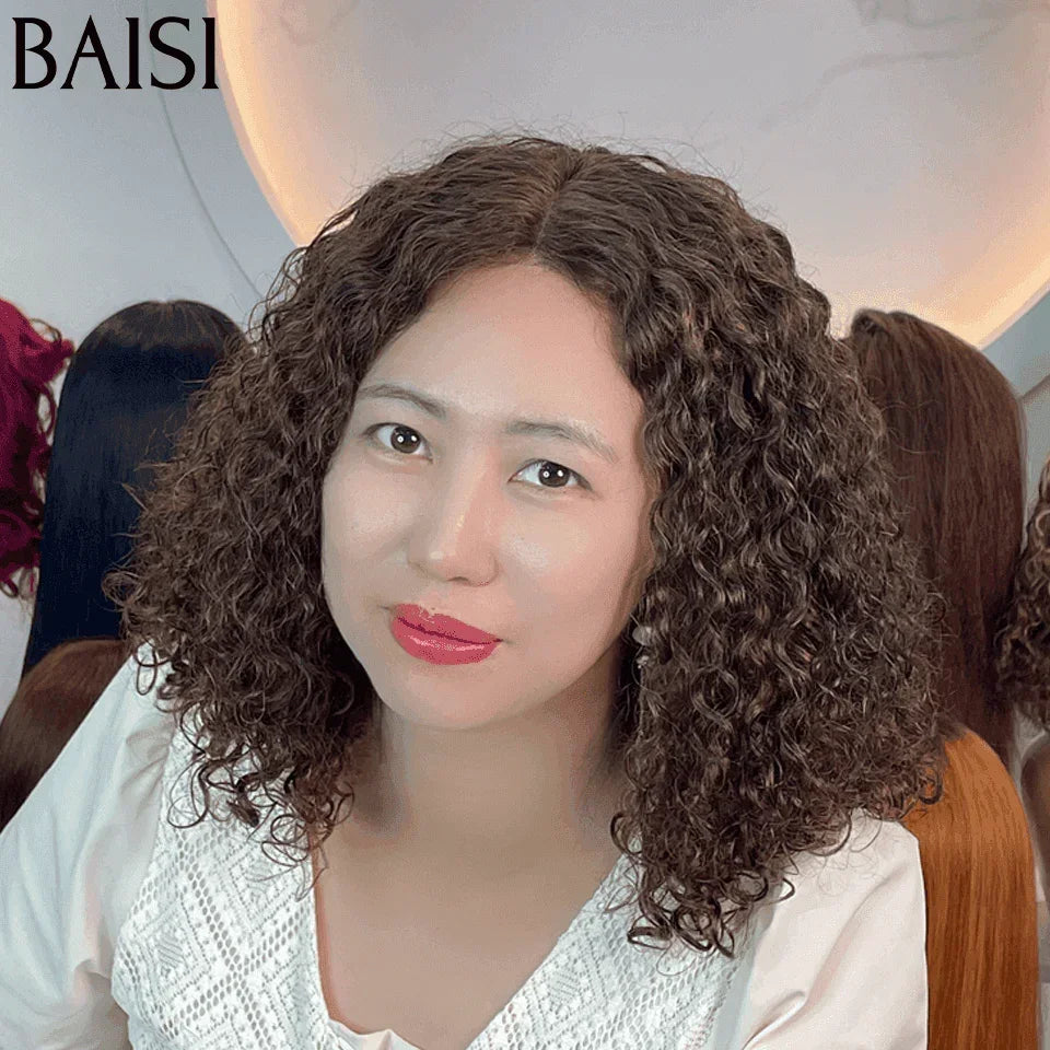 BAISI 4x4 Closure Perruque Water Wave marron 4# En 100% Cheveux Humains En Cheveux Indians Brésiliens De Bonne Qualité (Pas besoins de code)