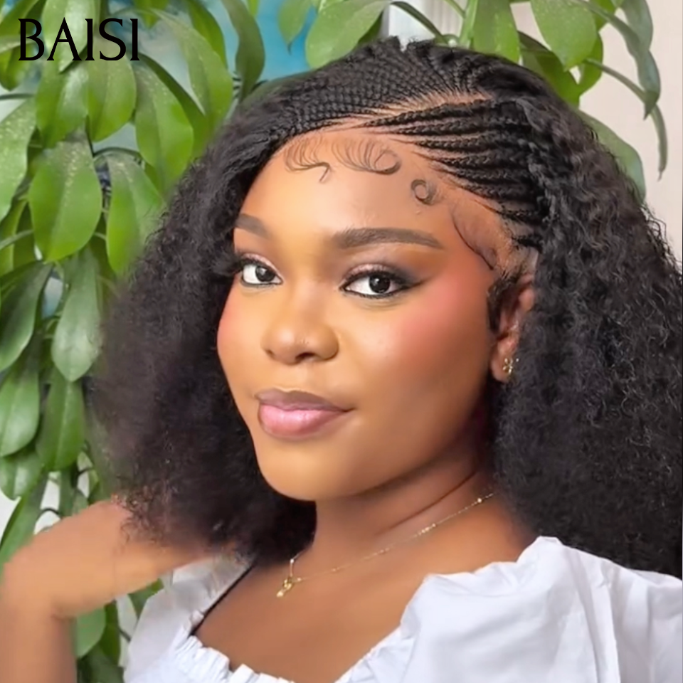 BAISI 13x4 Lace Perruque Coiffée Afro Curly 16Pouces 100% Vietnam Hair 149€ Deja nattés Prête A Porter 100% Satisfait En Couleur Noir 1B# en 100% Cheveux humains