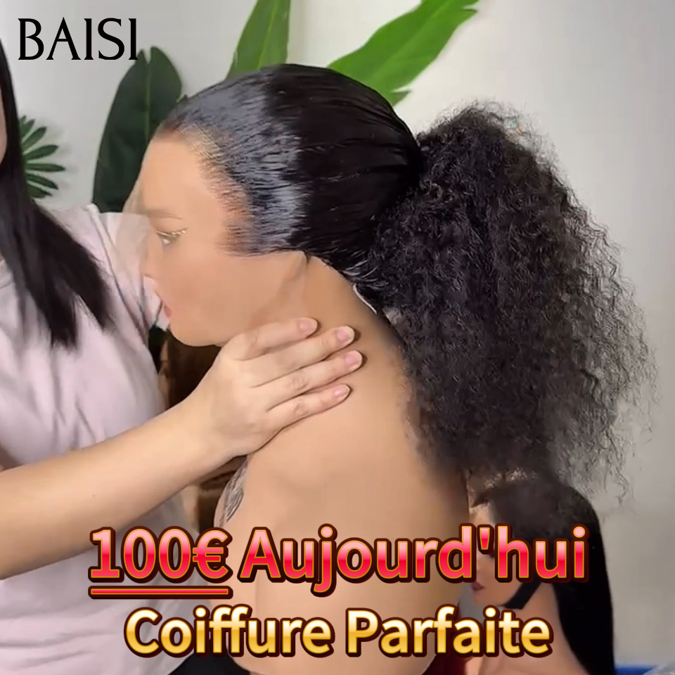 BAISI 13x4 lace frontal Perruque Coiffure Parfaite noir 100€ curly wave en chignon bun Nattes Noël€ 100% Identique 100% Cheveux Humains