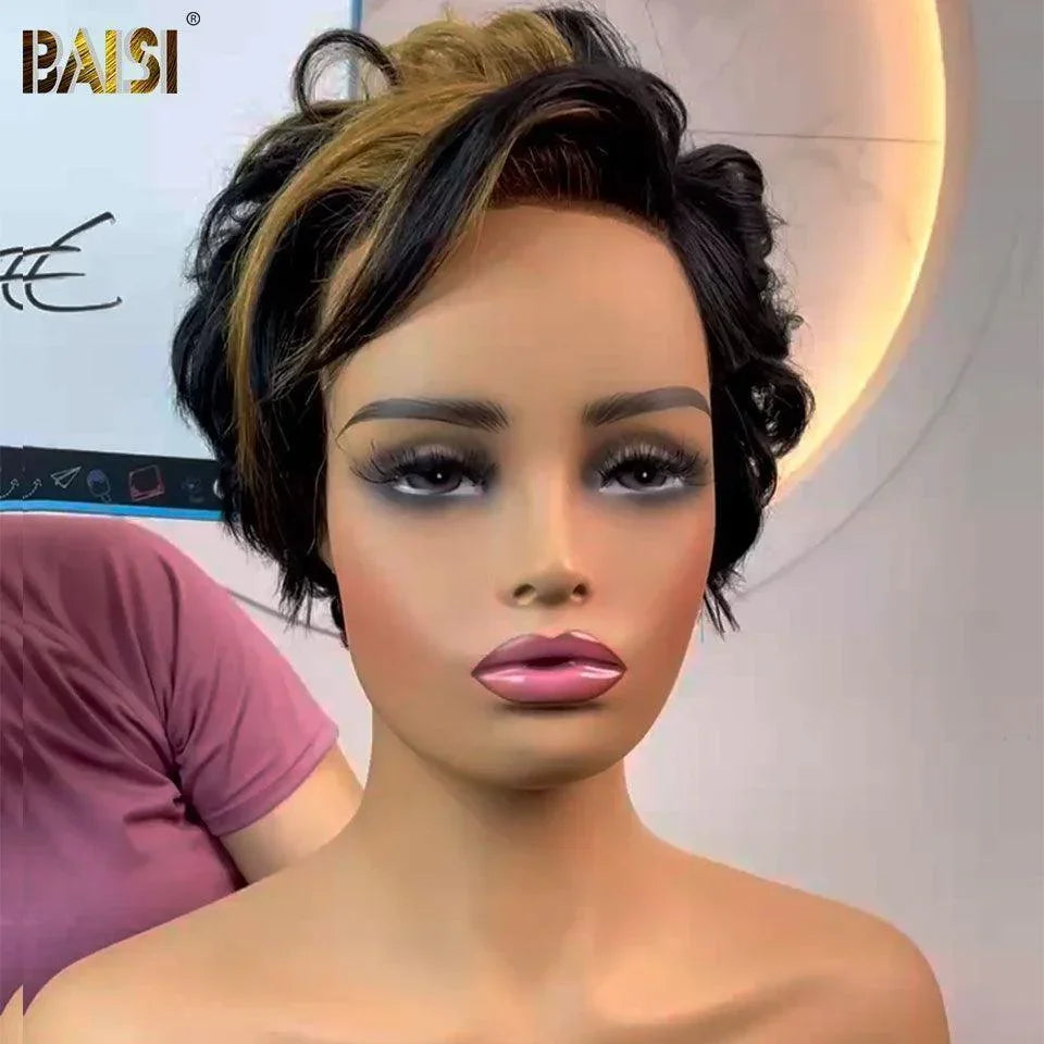 BAISI Achetez 2 perruques minimum au prix d'usine fournisseur Pixie Frontale 13x4 lace tranparente 8 Pouce personnalisée Curly couleurs ou Sans Colle Sans lace curly pixie 68€