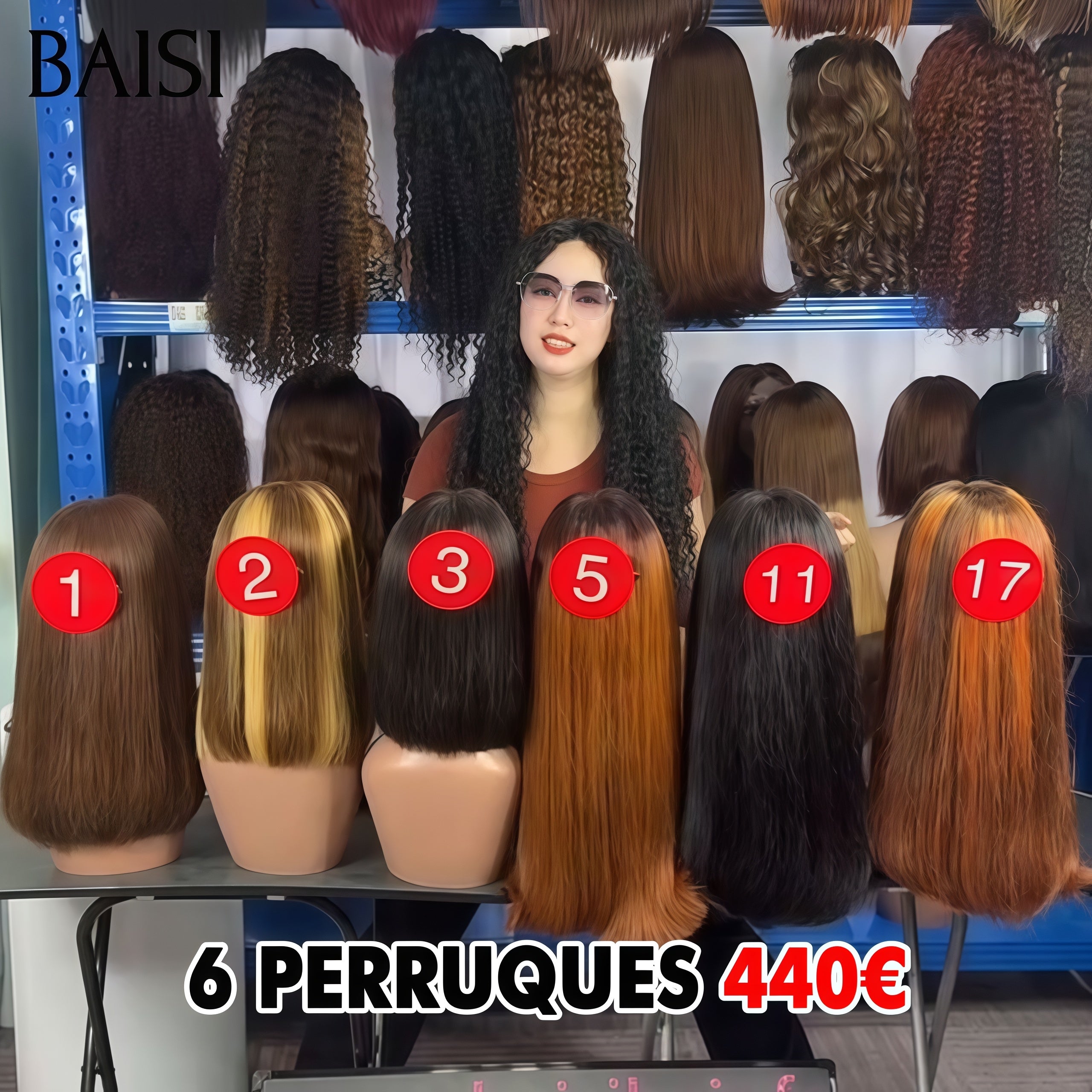 BAISI Grande PROMO 6 perruques 440€ lisse bob en 6 couleurs en 100% vrais cheveux humains