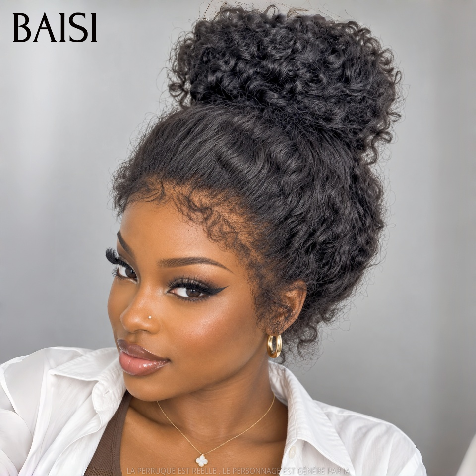 BAISI 360 Lace Perruque Curly Wave 18Pouces 199€ Seulement Pas Besoin de Colle Toute Coiffure Permie Avec 4C Hairline Baby Hair Très Bonne Qualité En 100% Cheveux Humains