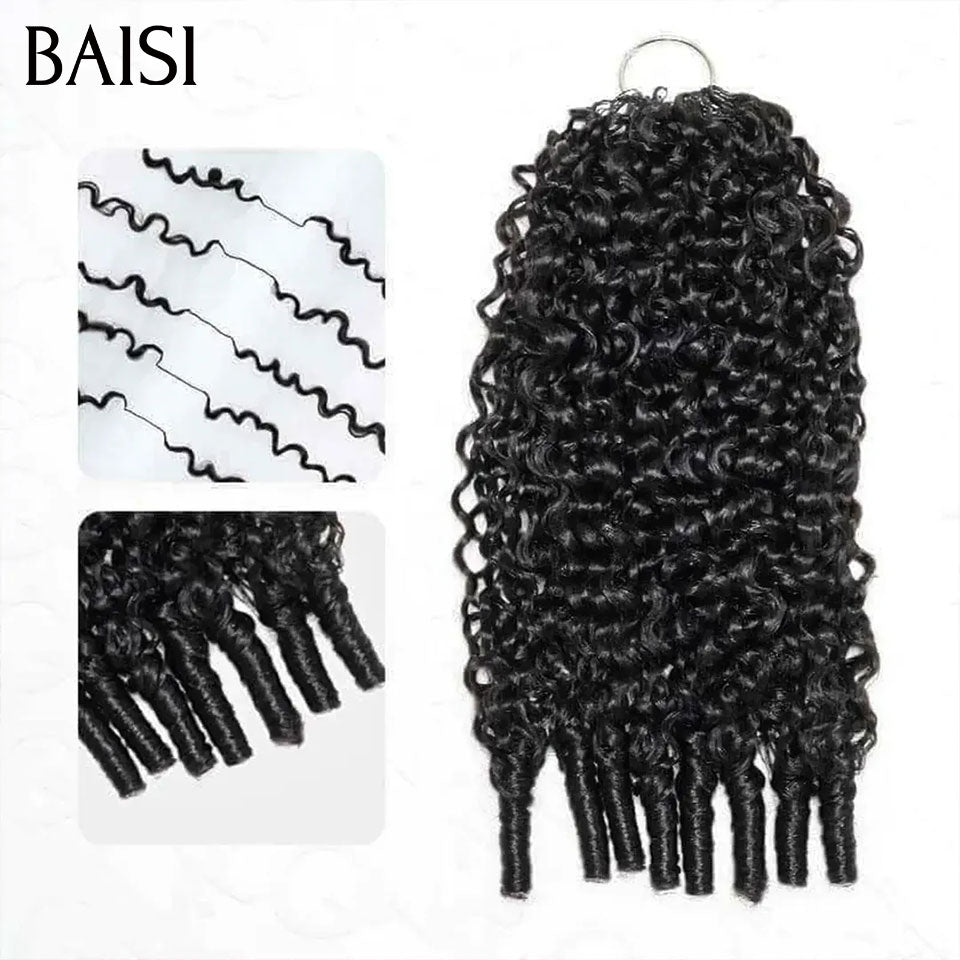 BAISI Extensions Plumes Cheveux Humains Noir en Crochet Texture Curly Burmese Installation Etape par Etape Facile et Simple Longue Tenue en 100% Cheveux Humains