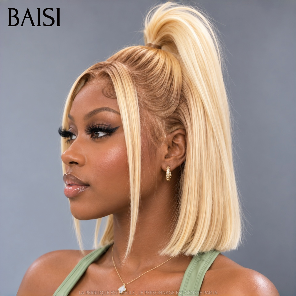 Déjà Coiffée 119€ 13x4 lace frontal Lisse BOB 10 Pouces avec Queue de Cheval En Couleur blonde en 100% Cheveux Humains