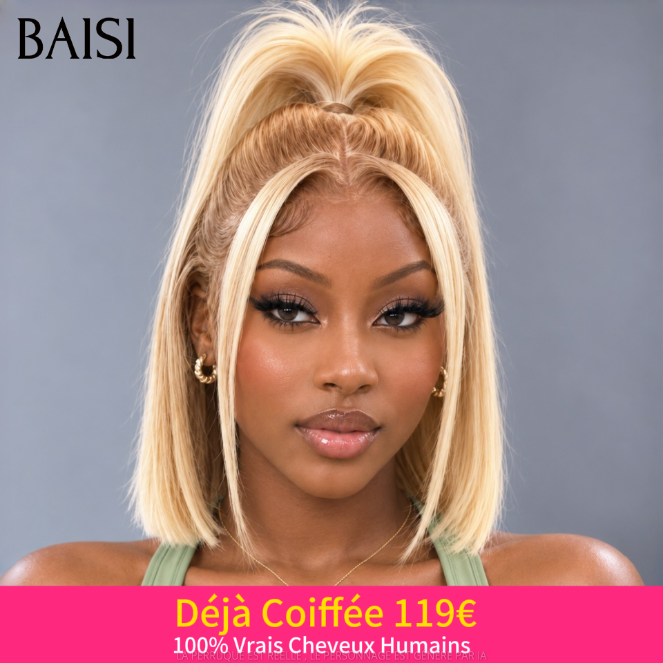 Déjà Coiffée 119€ 13x4 lace frontal Lisse BOB 10 Pouces avec Queue de Cheval En Couleur blonde en 100% Cheveux Humains