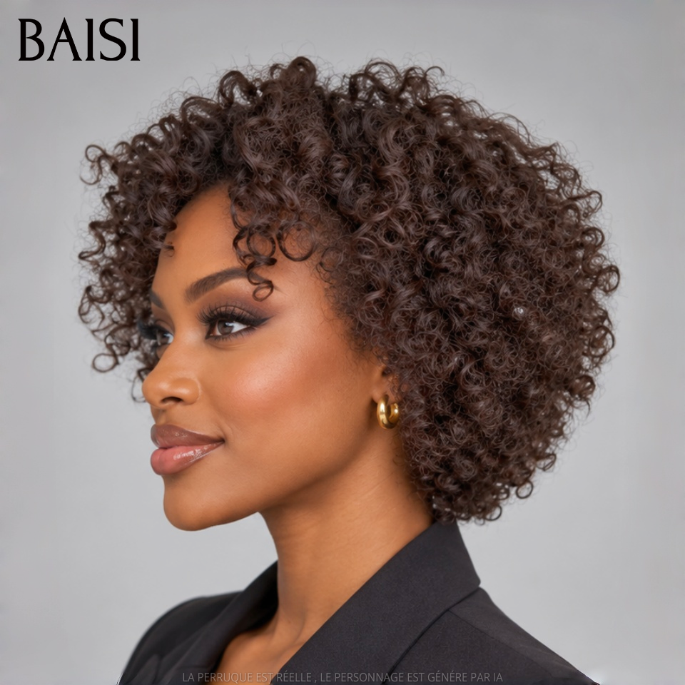BAISI Perruque pixie sans lace Lisse 35€ ou Bouclée Water Wave Fabriqué à la Machine 10 Pouces 68€ en 100% Cheveux humains