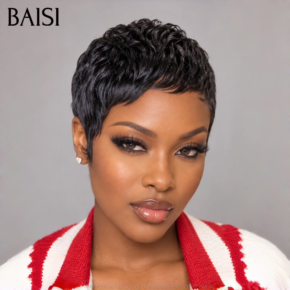 BAISI Offre Flash 37€ Petite coupe #026 en Couleur nior pixie 60€ Mix Miel 1B#27# 1087 fabriqué à la machine 100% Cheveux Humains