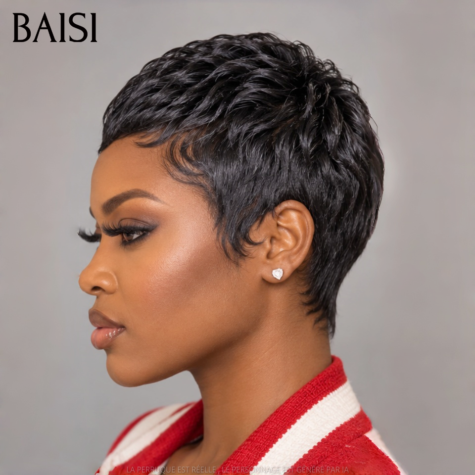 BAISI Offre Flash 37€ Petite coupe #026 en Couleur nior pixie 60€ Mix Miel 1B#27# 1087 fabriqué à la machine 100% Cheveux Humains