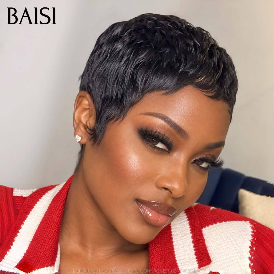 BAISI Offre Flash 37€ Petite coupe #026 en Couleur nior pixie 60€ Mix Miel 1B#27# 1087 fabriqué à la machine 100% Cheveux Humains