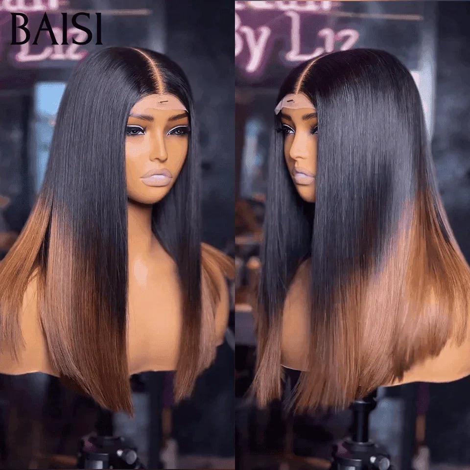 BAISI 300% densité Perruques de Luxe SDD BONE Straight 100% Viêtnam Hair 2X6 Lace Perruque 16 Pouce en couleur 1B#4 marron Lisse plus de 20 ans d' utilisations