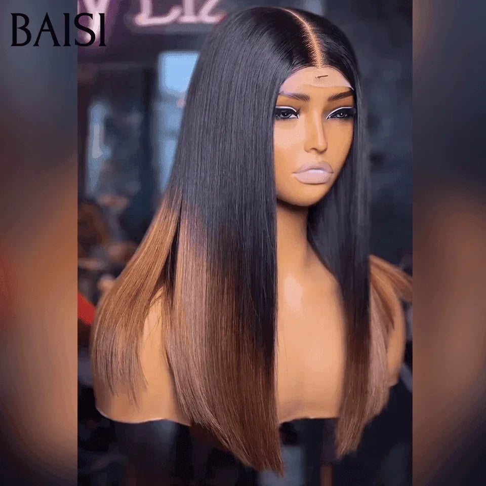 BAISI 300% densité Perruques de Luxe SDD BONE Straight 100% Viêtnam Hair 2X6 Lace Perruque 16 Pouce en couleur 1B#4 marron Lisse plus de 20 ans d' utilisations