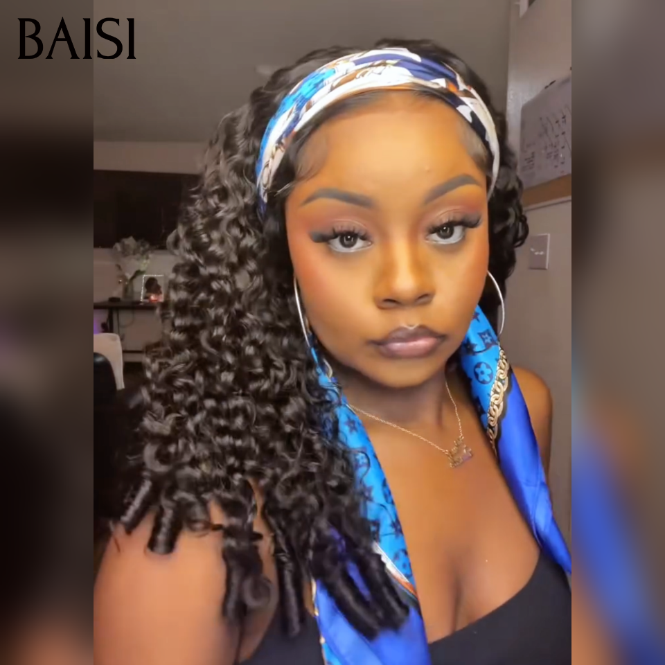 BAISI 13x4 Lace Perruque Burmese Curl Noir 1B# 16Pouces 169€ Avec ou Sans Bandeau moitié prix 100% Cheveux Humains MP50