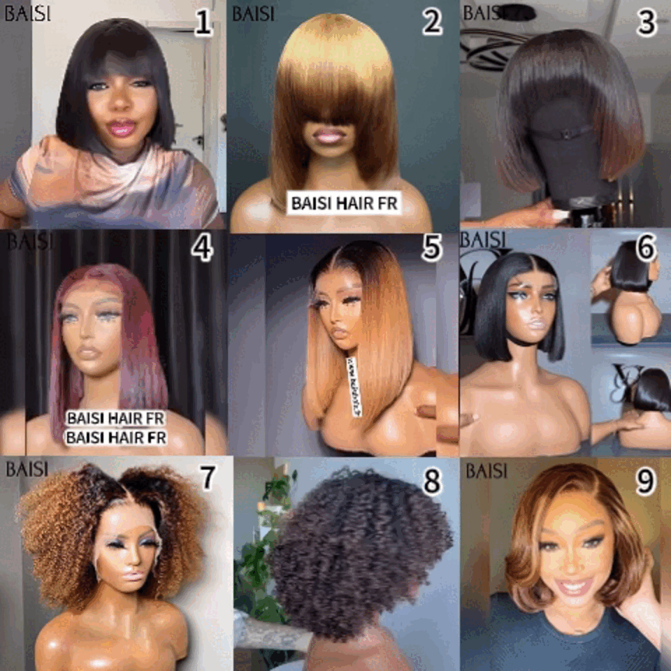 BAISI 3 perruques au choix 240€ ajouter dans le panier un par un au prix d'usine fournisseur coiffure Personnalisée boucle sans colle ou 13X4 lace ou 4X4 lace 9 différentes types de perruques pixie vente en gros pour revendre (Pas Besoin de Code)
