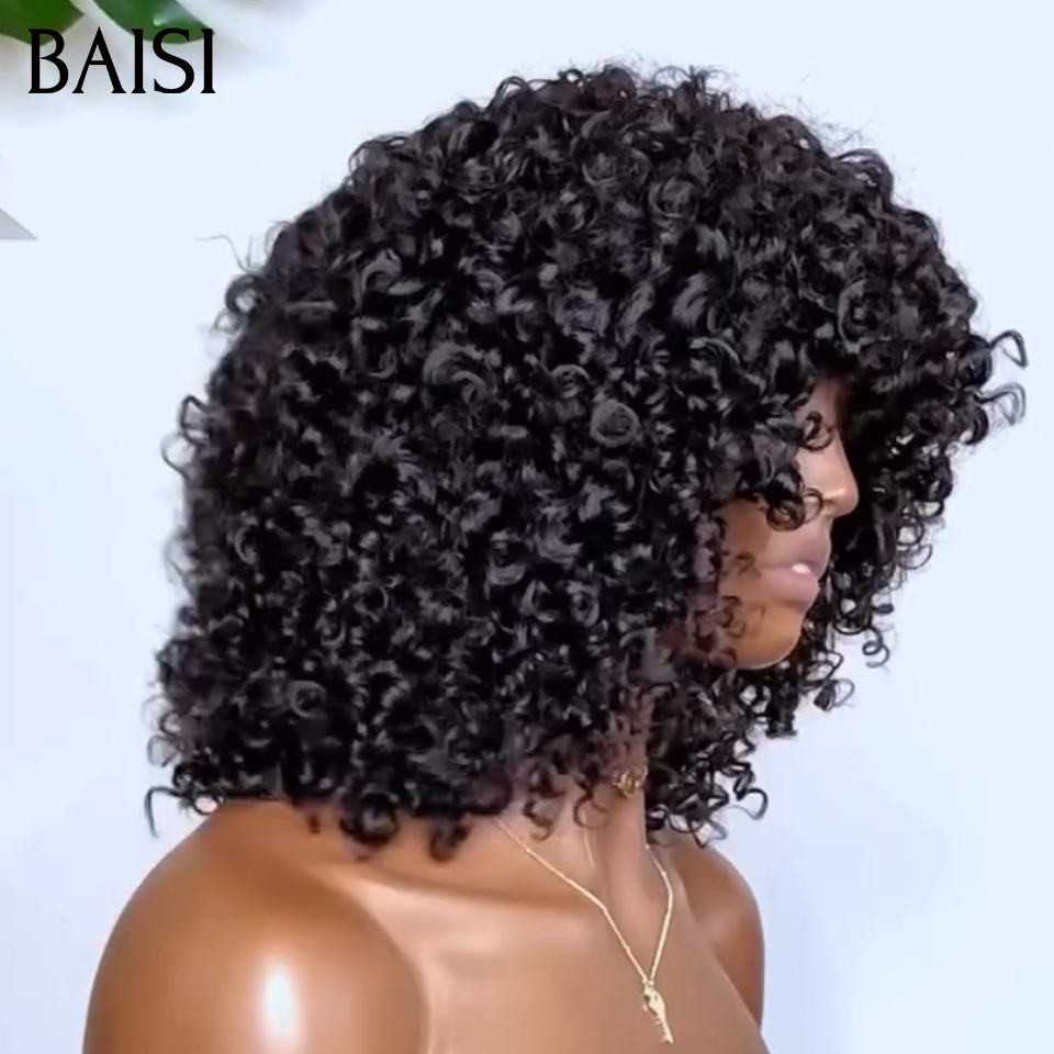 BAISI Perruque BOB curly Wave avec Frange 12 Pouces promo 90€ Sans Colle Sans Lace fabriqué à la machine En 100% Cheveux Humains
