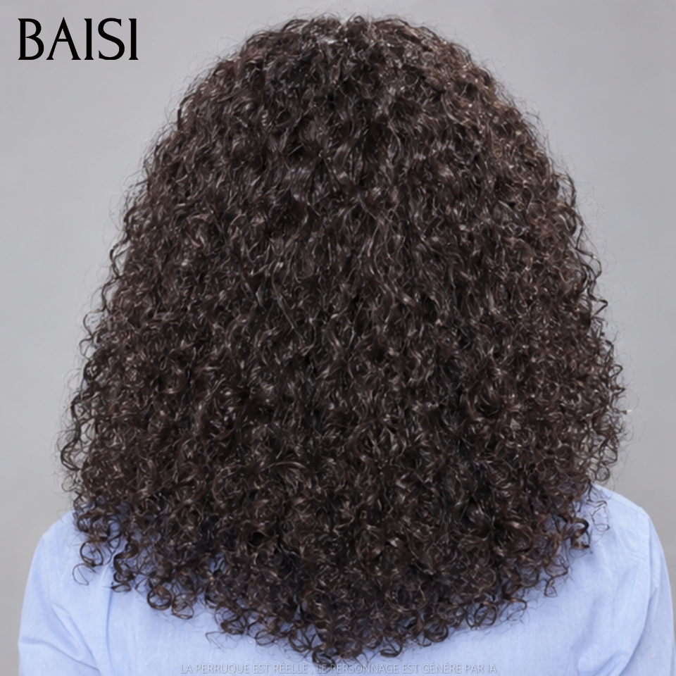 BAISI 4x4 Lace Perruque Sans Colle Bob Curly Noir Seulement Lace déjà couper 250% de Densité Bien Remplie en 100% Cheveux Humains
