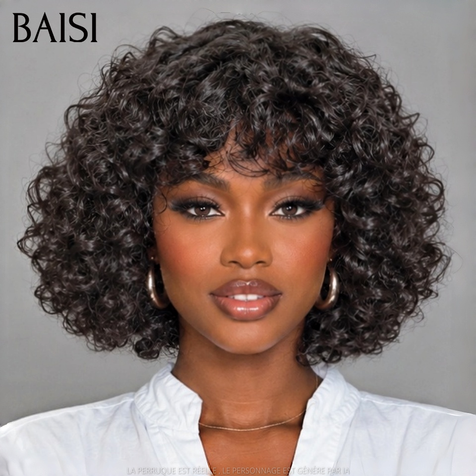 BAISI Perruques egg Wave sans colle 250% densité Très belle couleur avec Frange Fabriquées par les cheveux double drawn