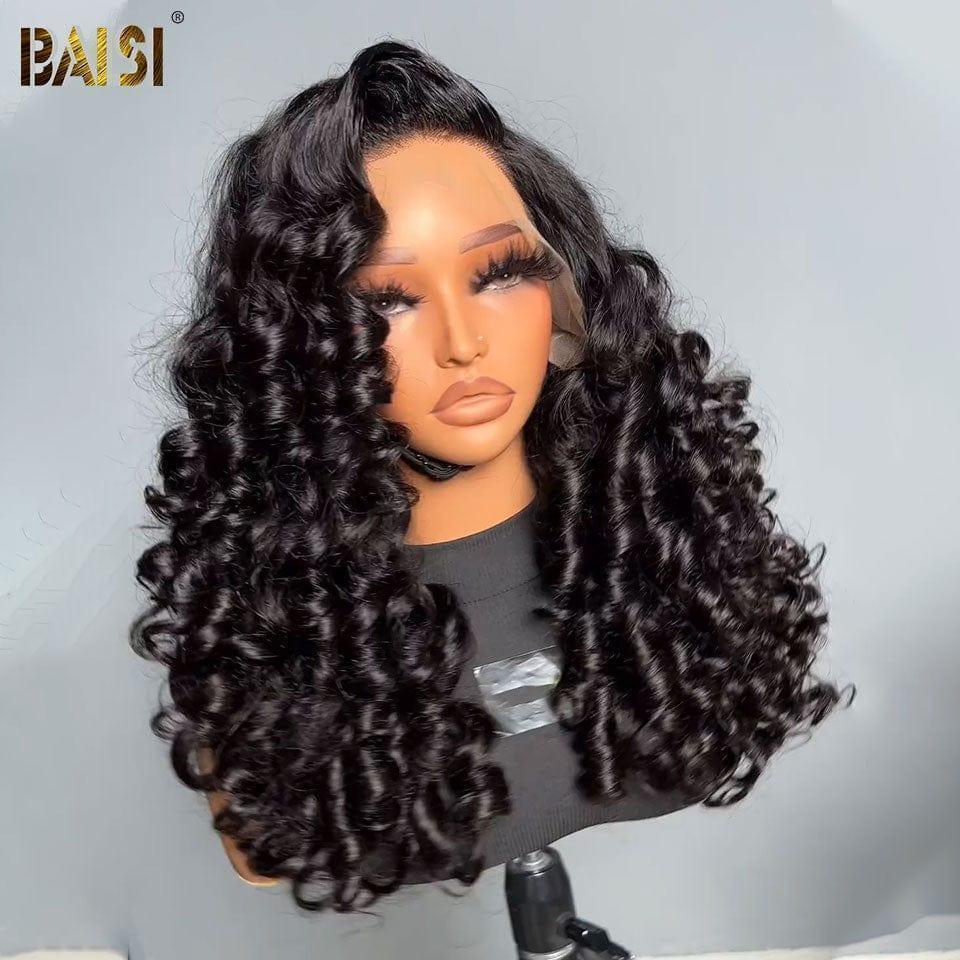 Parrucche di lusso a onde sciolte BAISI 13X4 in colore NERO densità 300% A1 Realizzate con doppio volume di capelli vergini trafilati in capelli umani al 100%