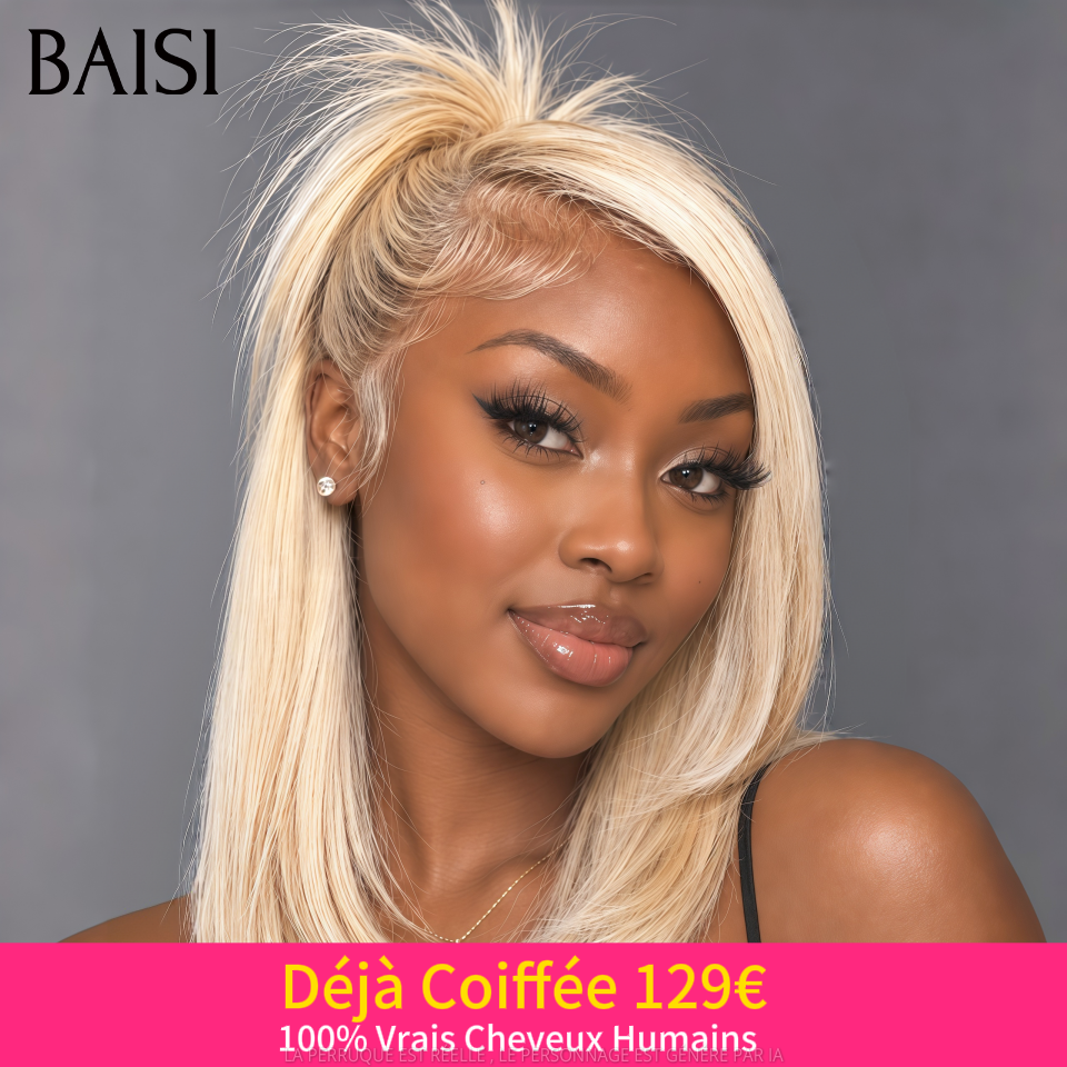 BAISI Style tendance doux et cool Updo Perruque BOB Déjà Coiffée frontal Perruque 12 pouce 129€ avec coiffure chignon en 100% Vrais Cheveux Humains