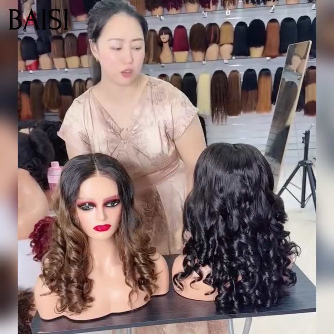 BAISI 2 Wigs WITHOUT glue Body wave and curly wave to resell €275 18 inches in 100% real human hair VIP100
