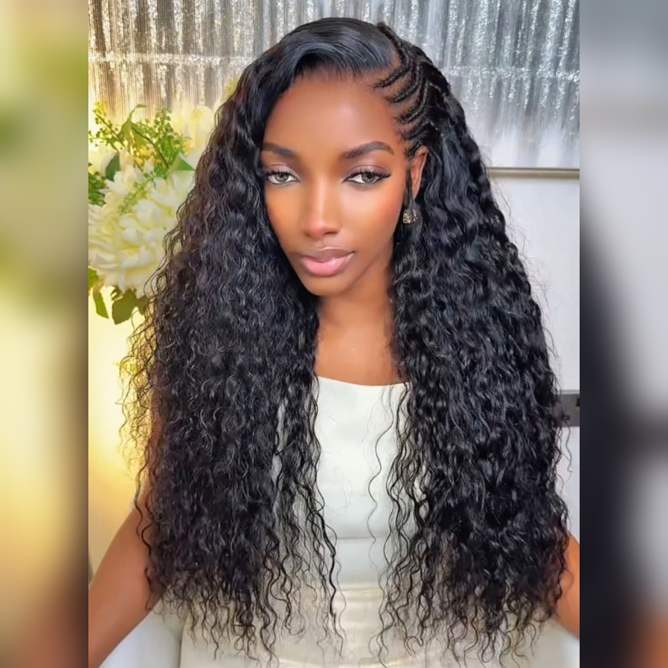 BAISI 13x4 Lace HD Perruque Coiffée Curly Wave Bouclée Lace Invisible HD Raw Hair Déja Prête A Porter Sans Colle Facile à Installer En 100% Cheveux humains