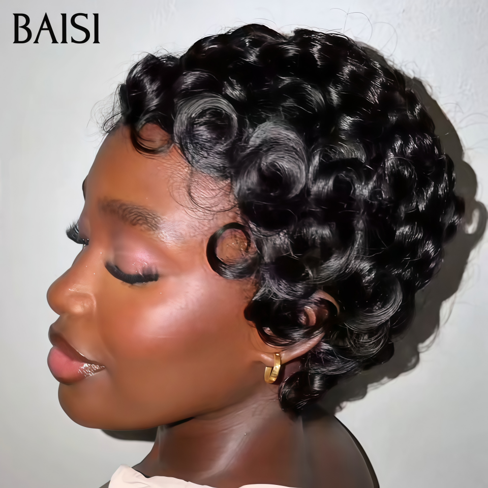 BAISI Perruque Chioma Noir Sans Colle Sans Lace 36€ Ou Demi-perruque Curly wave Topper cheveux partiel personnalisé en Couleur Noir mix marron 1Bmix4#( c'est pas une perruque entière )