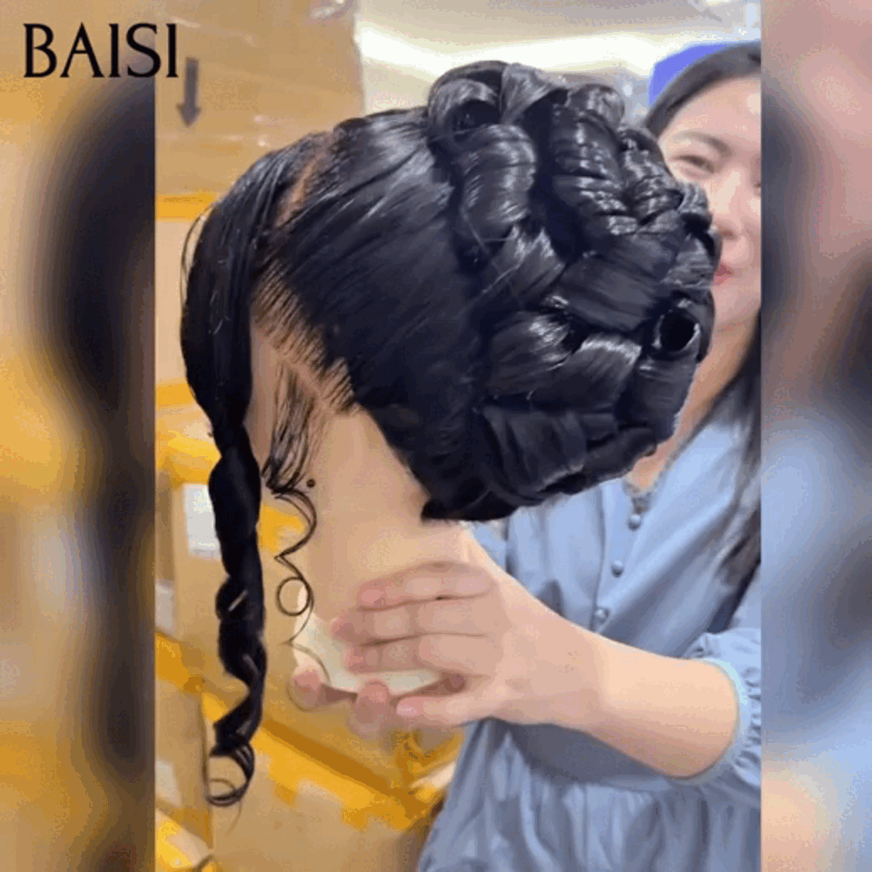 BAISI Coiffure de luxe Mariage NOIR 24 pouce 189€ personalisation comme sur la vidéo 100% identique avec lace frontale événement spécial