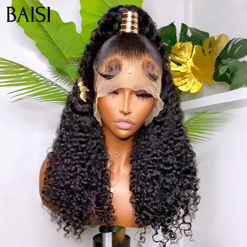 BAISI 13x4 lace Perruque Coiffée Longue Curly Noir 1B# De Luxe Coiffure Classe en 100% Vietnam Hair ou 100% Raw Hair Top Qualité
