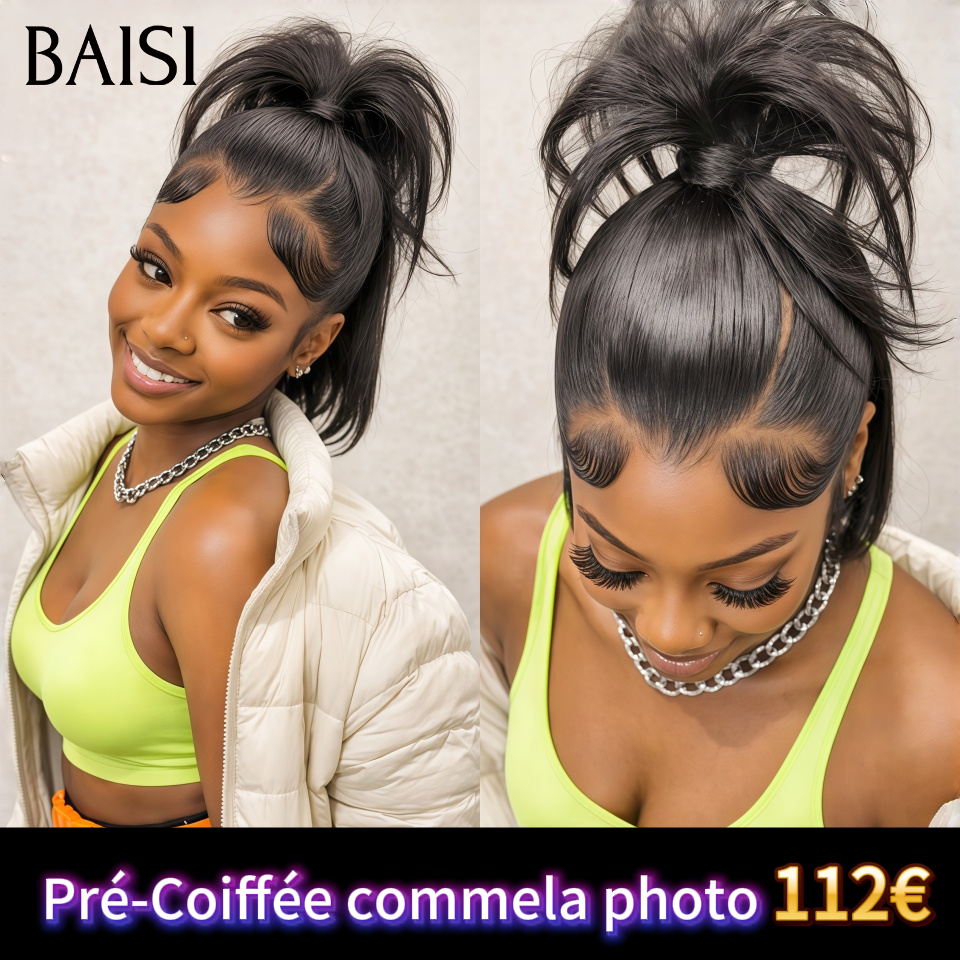 Perruque Bob Lisse Pré-Coiffée 112€ 13x4 lace frontal Perruque bob 10 pouce Lisse avec coiffure tressée natte en 100% Cheveux Humains
