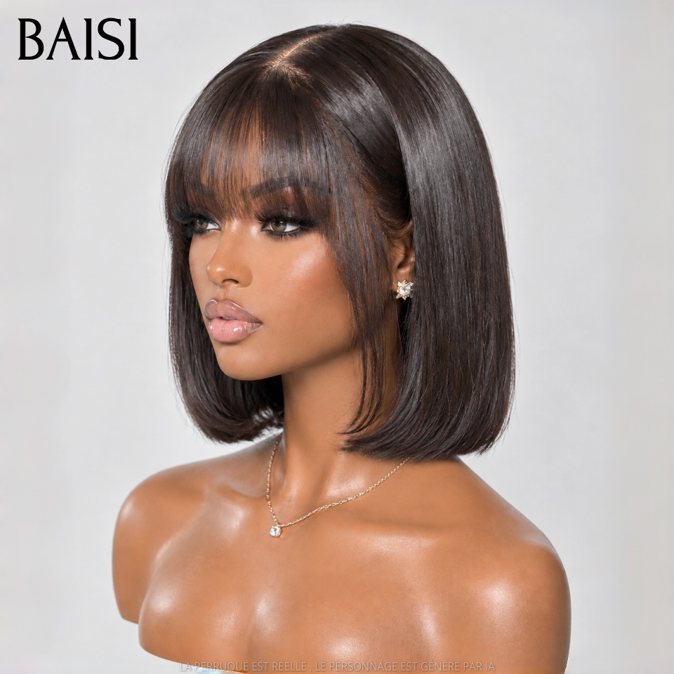 BAISI Lot de 2 Perruques bob Lisse Noir Vietnam Hair 8 pouces 135€ Seulement Avec et Sans Frange 100% Vietnam Hair de Qualtié en 100% vrais cheveux humains