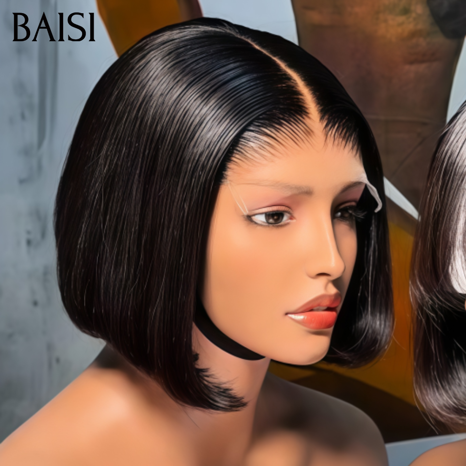 BAISI 2x6 Lace 2 Perruques Bob Lisse Noir 8 Pouces Avec ou Sans Frange 69€ et 79€ en 100% Cheveux Humains