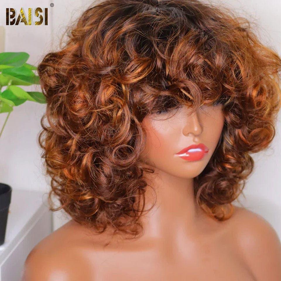 Parrucca riccia rimbalzante BAISI con riflessi colorati in capelli umani al 100% FR38