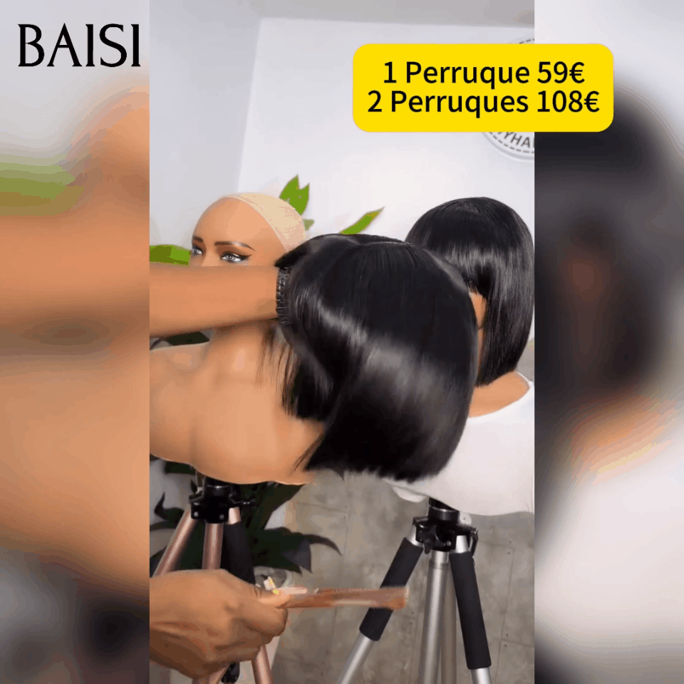 BAISI Offre Flash 59€ 15A SDD BONE STRAIGHT 300% densité Bob lisse Avec Frange 2 Perruques 108€ Prix en Gros Perruques de Luxe 100% Vietnam Hair cheveux double drawn sans Lace sans colle