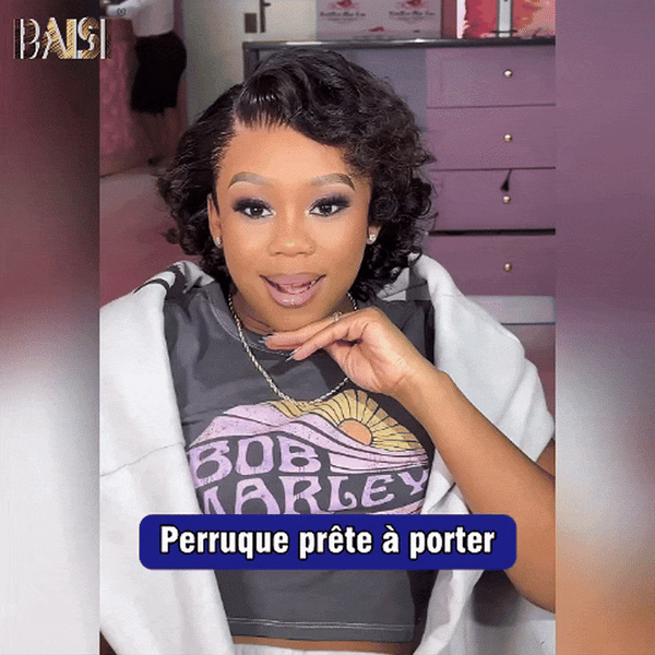 BAISI 13x4 Perruque boucles Curly Wave Noir 8 Pouces 108 € 200% densité Pré-plucked Pas Besoin de Colle en 100% Raw Hair Lace déjà couper