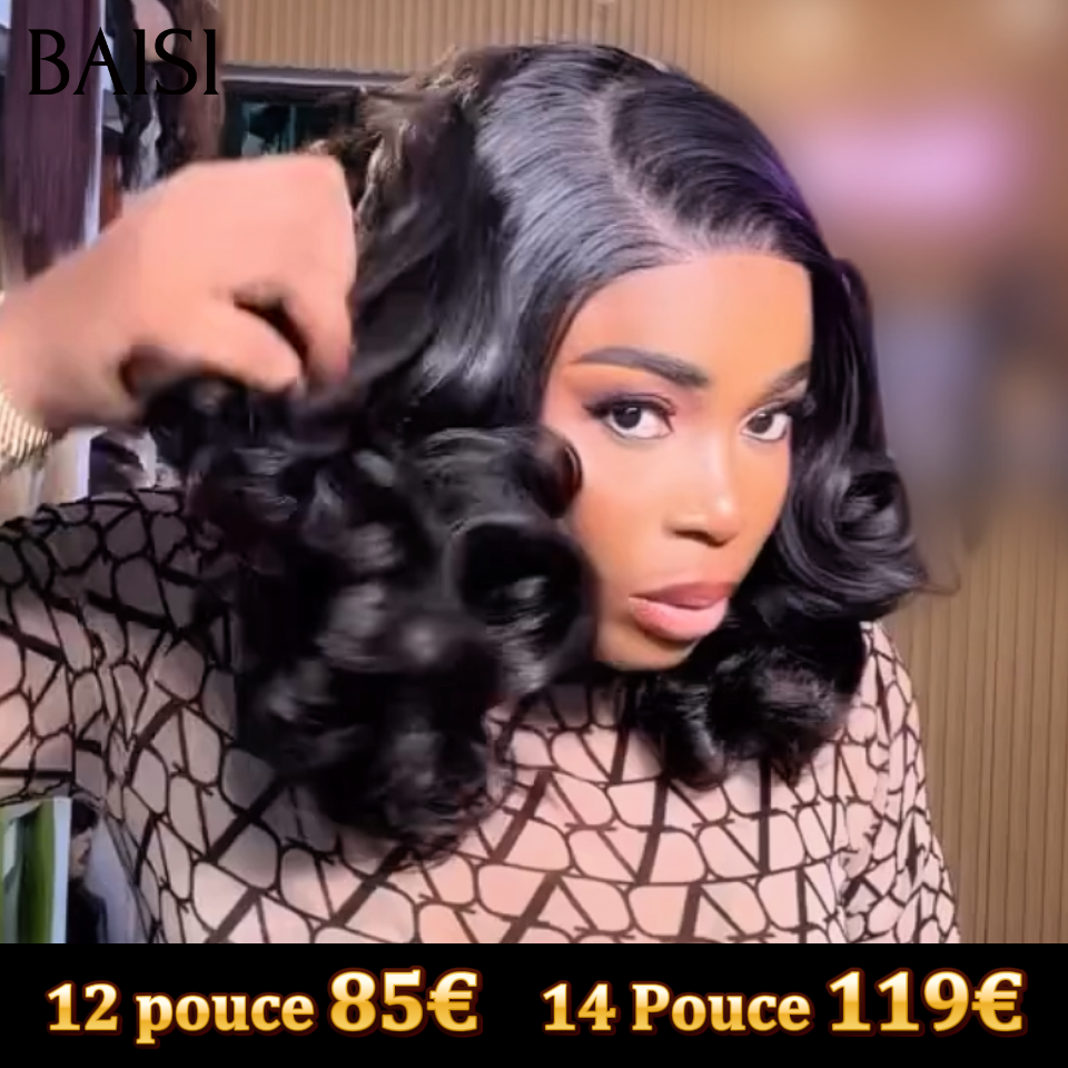 Grande Promo 13x4 lace frontal Perruque egg wave 12 pouce 85€ en couleur NOIR en 100% Cheveux Humains
