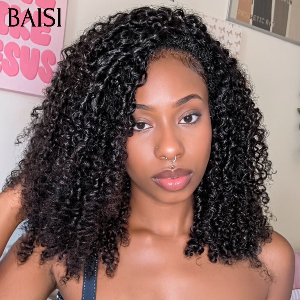 BAISI Extensions Plumes 100% Cheveux Humains Boucle Deep Curl Couleur Noir 1B# Pose Etape par Etape en Crochet 100Gr Résultat Impeccable et Durable