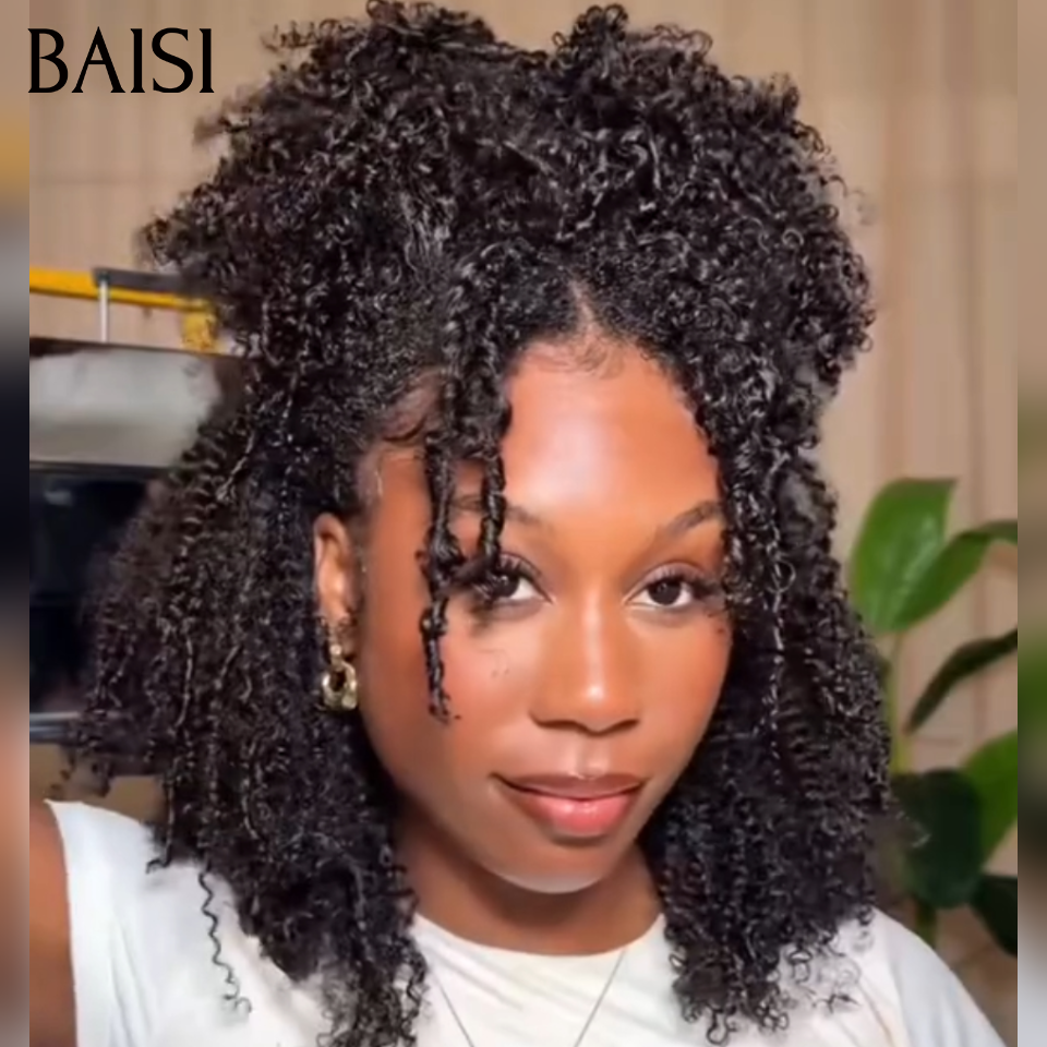 BAISI Extensions Plumes 100% Cheveux Humains Afro Curly Crépus Noire Installation Etape par Etape en Crochet Rendue Impeccable Plus Longue Plus de Volume en 100% Cheveux Humains