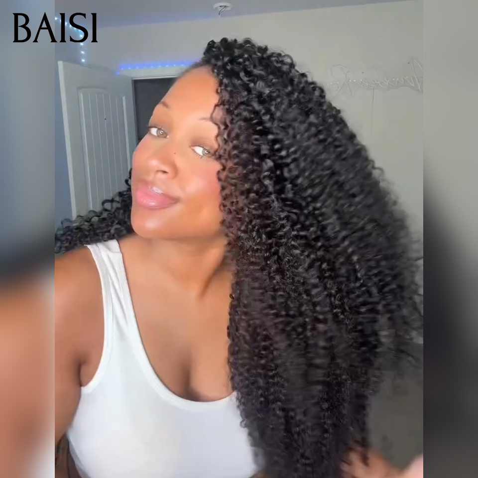BAISI Extensions Plumes 100% Cheveux Humains Kinky Curly Noire Pose Etape par Etape en Crochet Rendue Plus Longue Plus de Volume en 100% Cheveux Humains