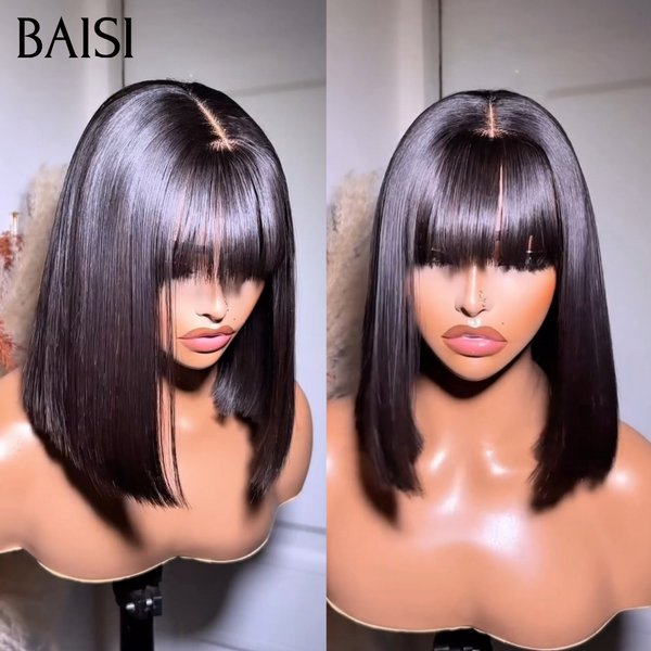 BAISI perruque frange lisse en noir sans colle 59€ Raw hair ou 69€ Vietnam Hair 100% vrais cheveux humains