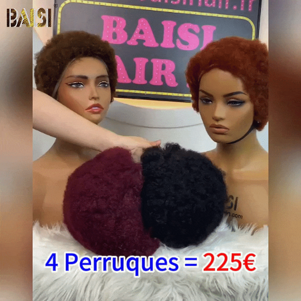 BAISI Pixie Curly promo 50€ 2 Perruques 80€ 4 Perruques 225 € pixie 13x4 lace frontal afro curly en 4 Couleur en 100% cheveux humains