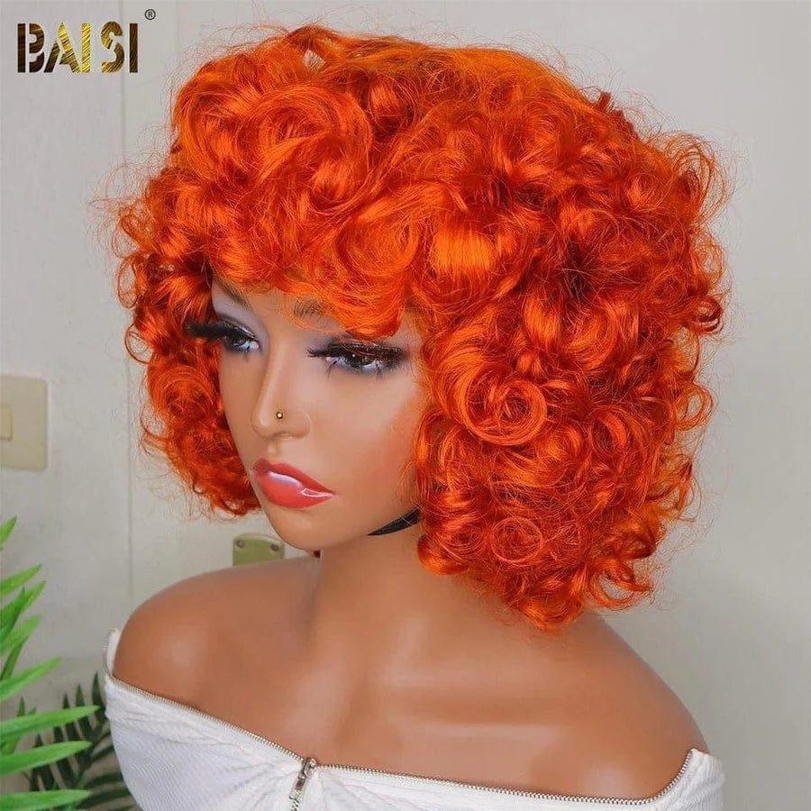 BAISI bob egg wave parrucche marrone misto miele o parrucca 14 Pollice 130€ Colore 4# kinky curly con frangia o egg wave Colore arancione metà prezzo in 100% capelli umani MP50