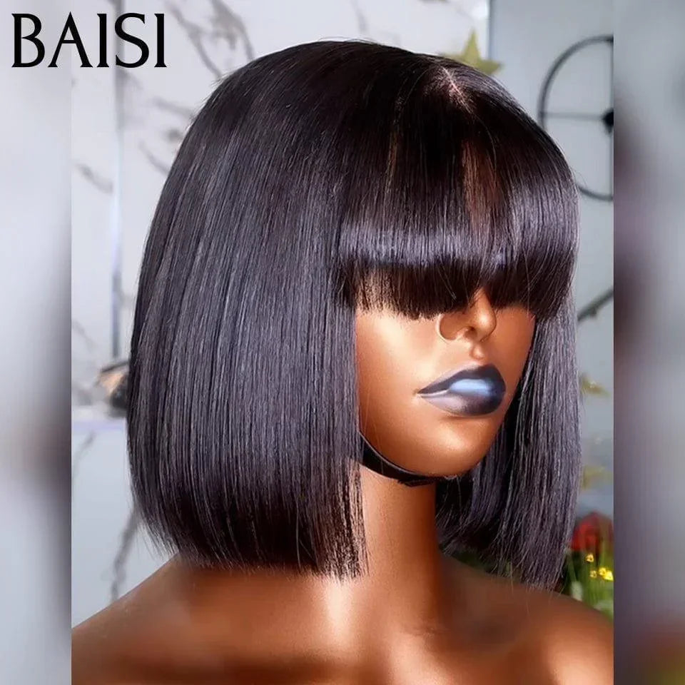 BAISI 15A SDD BONE STRAIGHT bob Parrucche di lusso Bob dritto senza pizzo con frangia A1 Realizzato con capelli doppiamente tirati